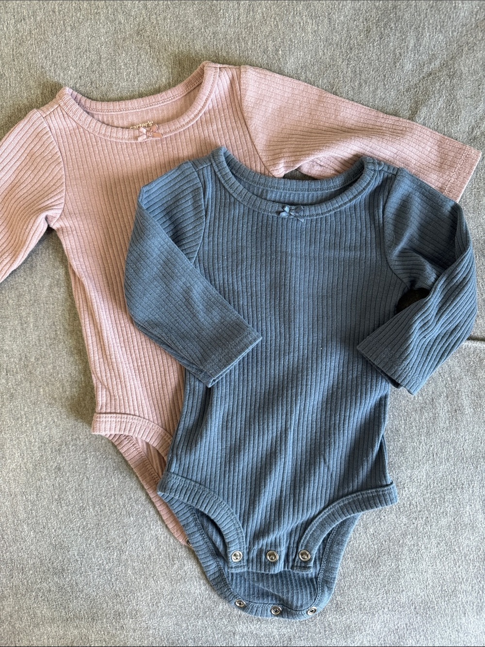 Long Sleeve Ribbed Baby One-Piece Bodysuits - Pink & Blue
